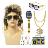 80s Cosplay Wig Long Curly Hair Wavy Wig Punk Men‘s Rock Headgear Masquerade Performance Props Costume Accessories